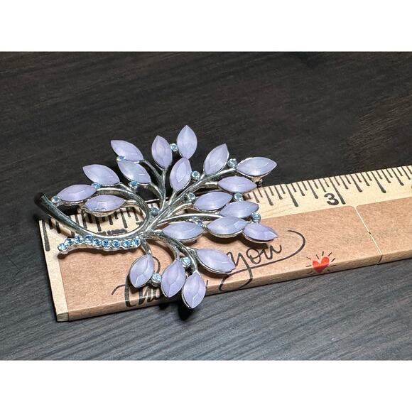 Vintage Lavender Leaves Blue Rhinestone Tree of Life Shaped Brooch Fashion Jewel - Picture 4 of 12